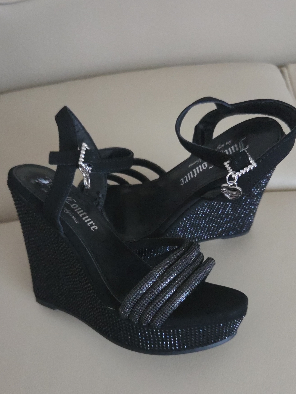 Women’s Black Wedge Sandals with Ankle Strap Size 6M
